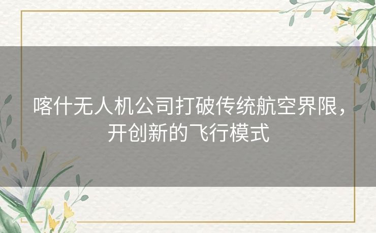 喀什无人机公司打破传统航空界限，开创新的飞行模式