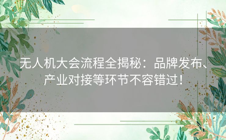 无人机大会流程全揭秘：品牌发布、产业对接等环节不容错过！