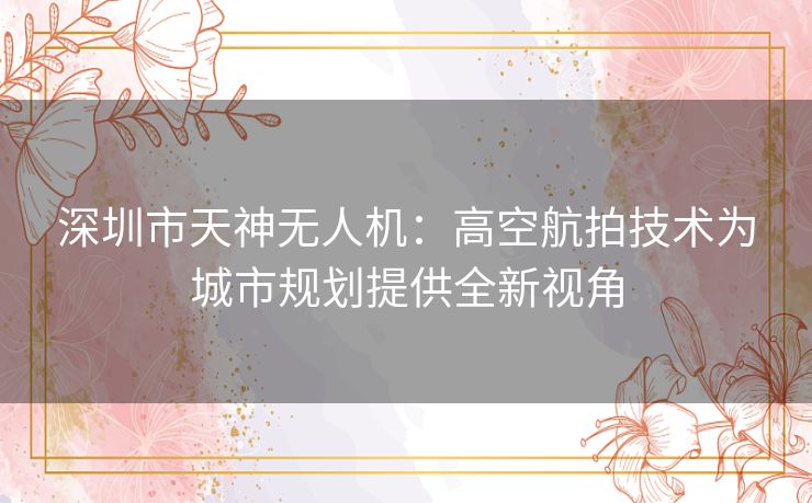 深圳市天神无人机:高空航拍技术为城市规划提供全新视角 深圳市天神无人机:高空航拍技术为城市规划提供全新视角