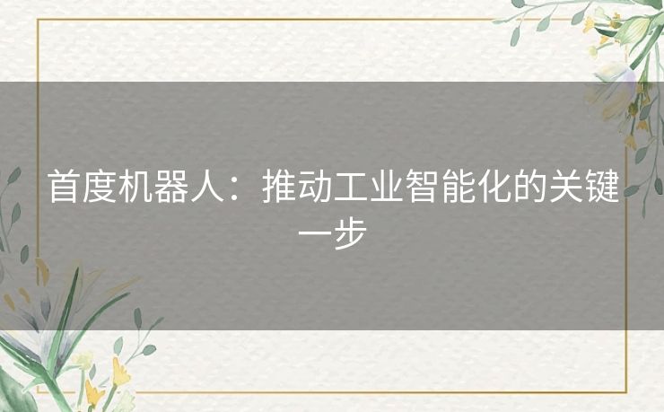 首度机器人:推动工业智能化的关键一步 首度机器人:推动工业智能化的关键一步