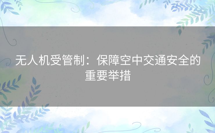 无人机受管制:保障空中交通安全的重要举措 无人机受管制:保障空中交通安全的重要举措