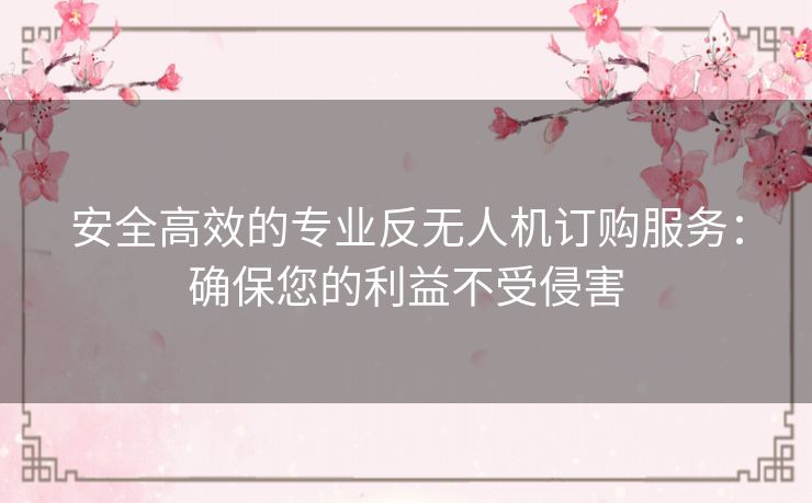 安全高效的专业反无人机订购服务:确保您的利益不受侵害 安全高效的专业反无人机订购服务:确保您的利益不受侵害