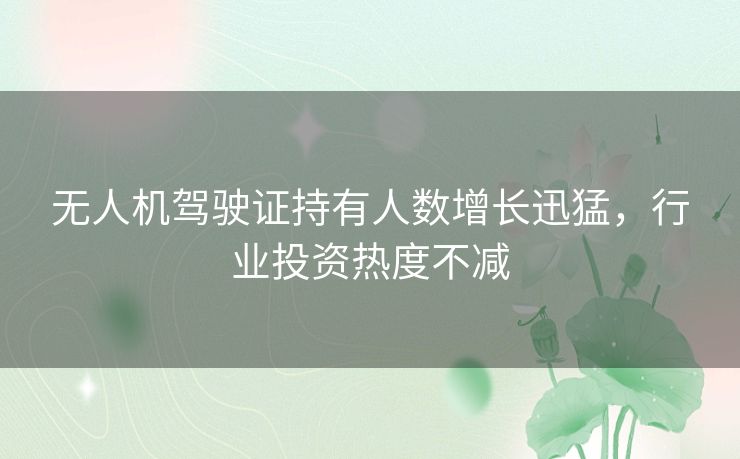 无人机驾驶证持有人数增长迅猛,行业投资热度不减 无人机驾驶证持有人数增长迅猛,行业投资热度不减