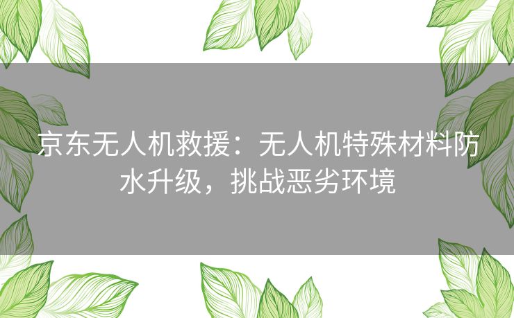 京东无人机救援:无人机特殊材料防水升级,挑战恶劣环境 京东无人机救援:无人机特殊材料防水升级,挑战恶劣环境