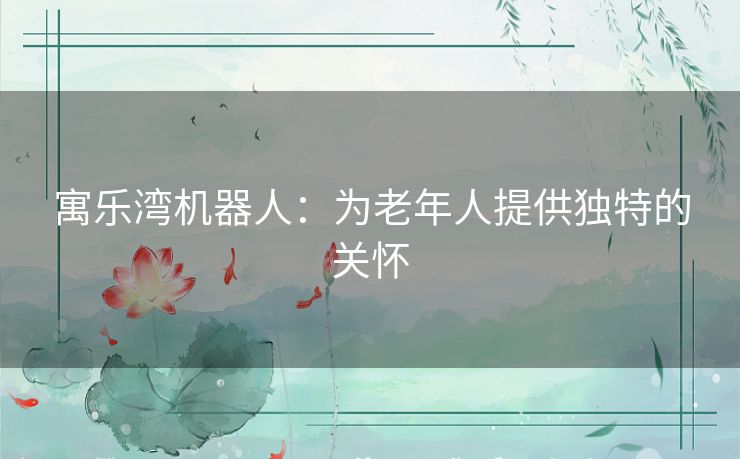 寓乐湾机器人:为老年人提供独特的关怀 寓乐湾机器人:为老年人提供独特的关怀