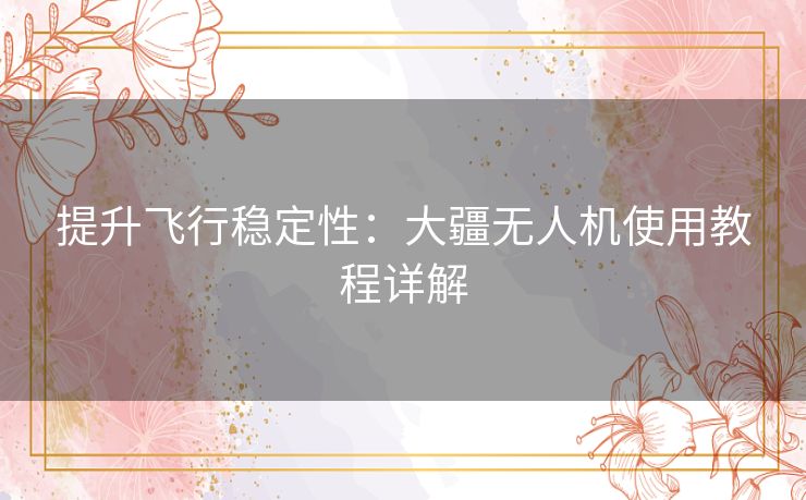 提升飞行稳定性：大疆无人机使用教程详解