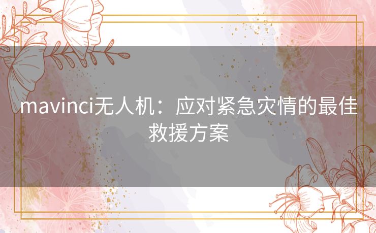 mavinci无人机:应对紧急灾情的最佳救援方案 mavinci无人机:应对紧急灾情的最佳救援方案