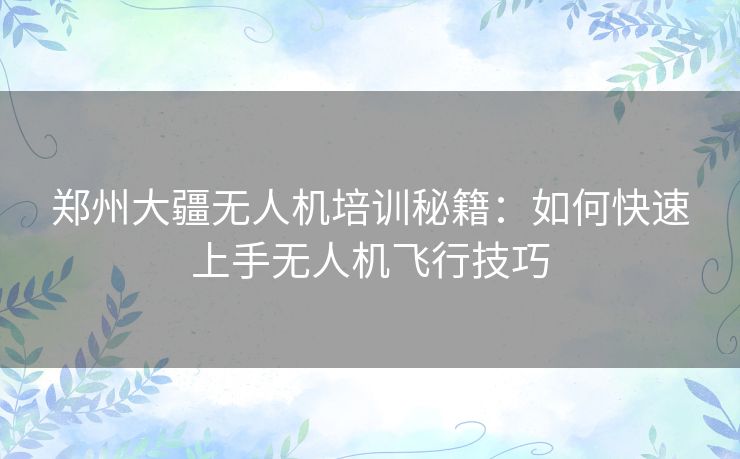 郑州大疆无人机培训秘籍：如何快速上手无人机飞行技巧