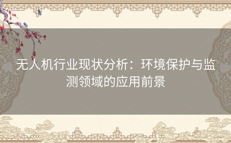 无人机行业现状分析:环境保护与监测领域的应用前景 无人机行业现状分析:环境保护与监测领域的应用前景