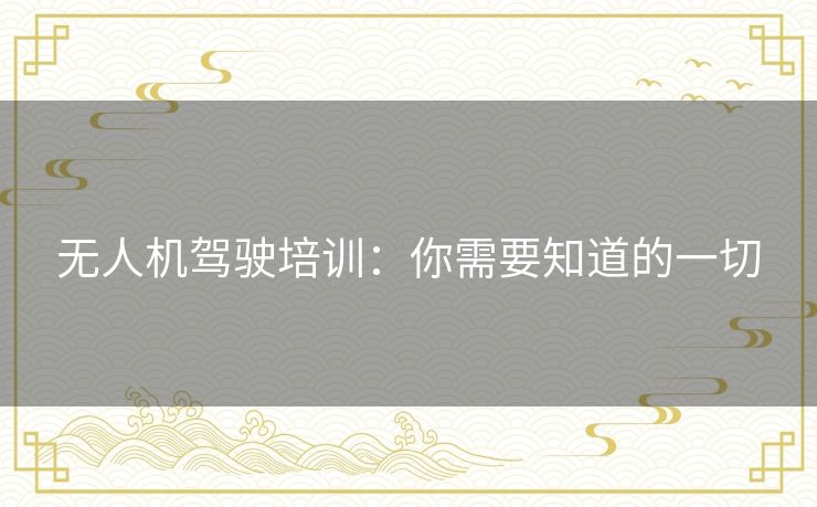 无人机驾驶培训：你需要知道的一切