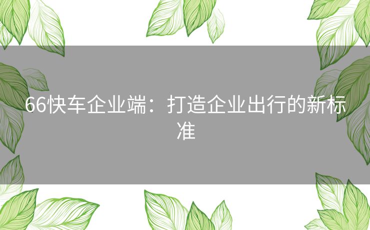 66快车企业端:打造企业出行的新标准 66快车企业端:打造企业出行的新标准