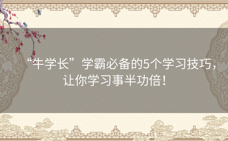“牛学长”学霸必备的5个学习技巧,让你学习事半功倍! “牛学长”学霸必备的5个学习技巧,让你学习事半功倍!