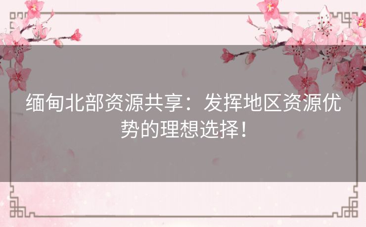 缅甸北部资源共享：发挥地区资源优势的理想选择！