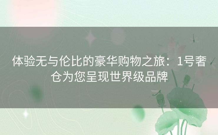 体验无与伦比的豪华购物之旅：1号奢仓为您呈现世界级品牌