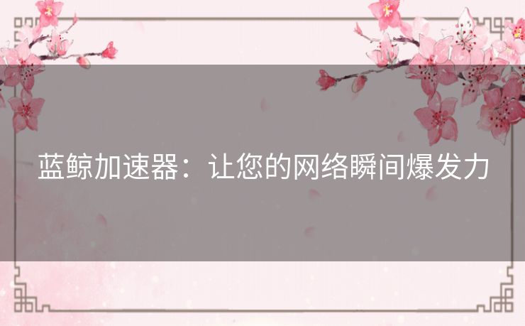 蓝鲸加速器：让您的网络瞬间爆发力