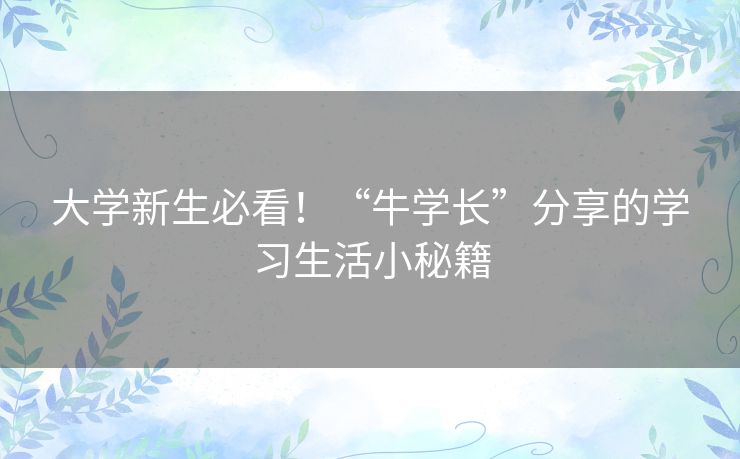 大学新生必看!“牛学长”分享的学习生活小秘籍 大学新生必看!“牛学长”分享的学习生活小秘籍