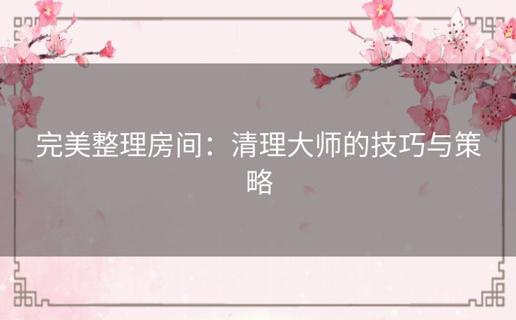 完美整理房间:清理大师的技巧与策略 完美整理房间:清理大师的技巧与策略