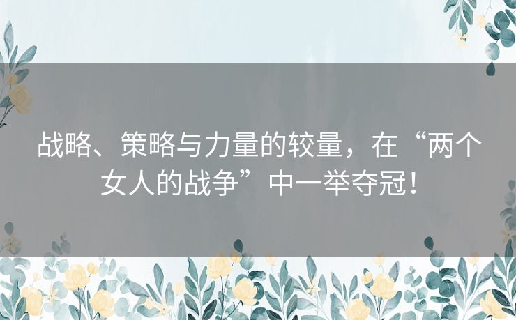 战略、策略与力量的较量,在“两个女人的战争”中一举夺冠! 战略、策略与力量的较量,在“两个女人的战争”中一举夺冠!