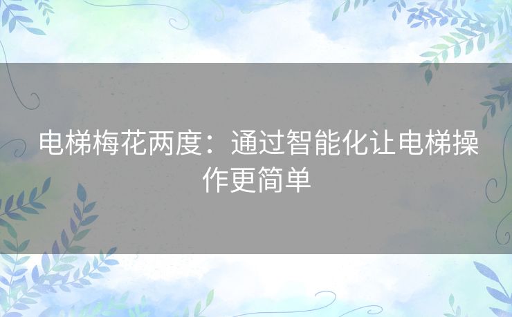 电梯梅花两度：通过智能化让电梯操作更简单