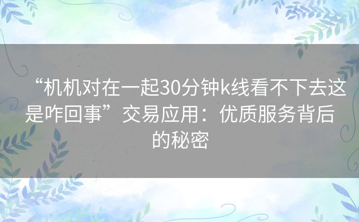 “机机对在一起30分钟k线看不下去这是咋回事”交易应用:优质服务背后的秘密 “机机对在一起30分钟k线看不下去这是咋回事”交易应用:优质服务背后的秘密