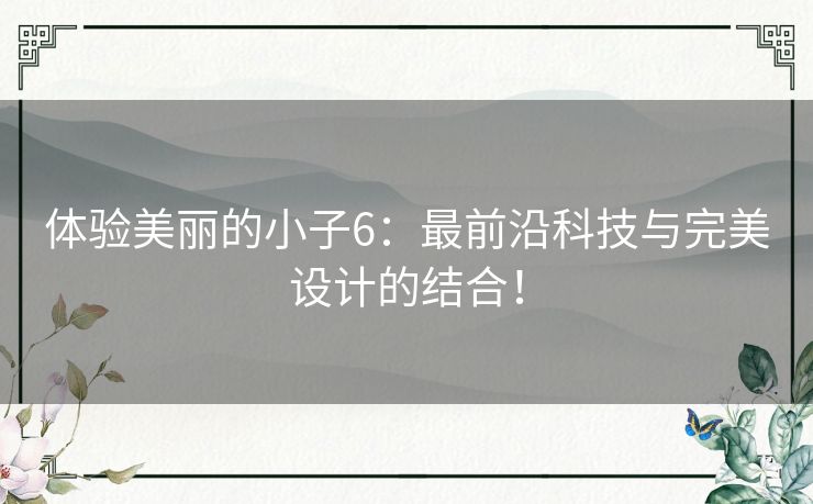 体验美丽的小子6:最前沿科技与完美设计的结合! 体验美丽的小子6:最前沿科技与完美设计的结合!