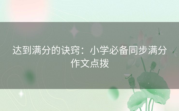 达到满分的诀窍:小学必备同步满分作文点拨 达到满分的诀窍:小学必备同步满分作文点拨