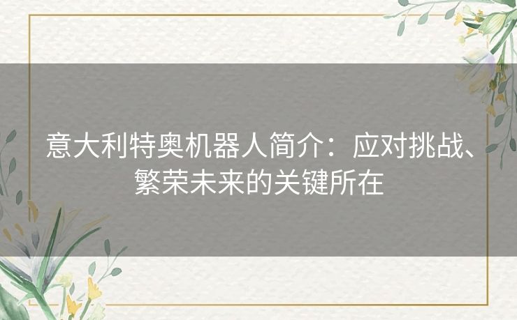 意大利特奥机器人简介:应对挑战、繁荣未来的关键所在 意大利特奥机器人简介:应对挑战、繁荣未来的关键所在