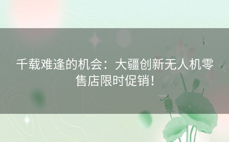千载难逢的机会:大疆创新无人机零售店限时促销! 千载难逢的机会:大疆创新无人机零售店限时促销!