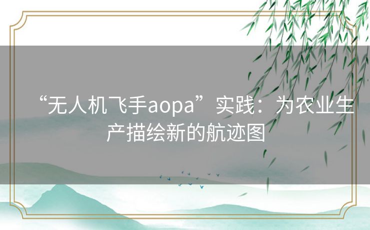 “无人机飞手aopa”实践:为农业生产描绘新的航迹图 “无人机飞手aopa”实践:为农业生产描绘新的航迹图