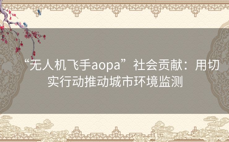 “无人机飞手aopa”社会贡献:用切实行动推动城市环境监测 “无人机飞手aopa”社会贡献:用切实行动推动城市环境监测