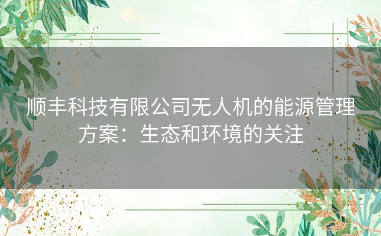 顺丰科技有限公司无人机的能源管理方案:生态和环境的关注 顺丰科技有限公司无人机的能源管理方案:生态和环境的关注