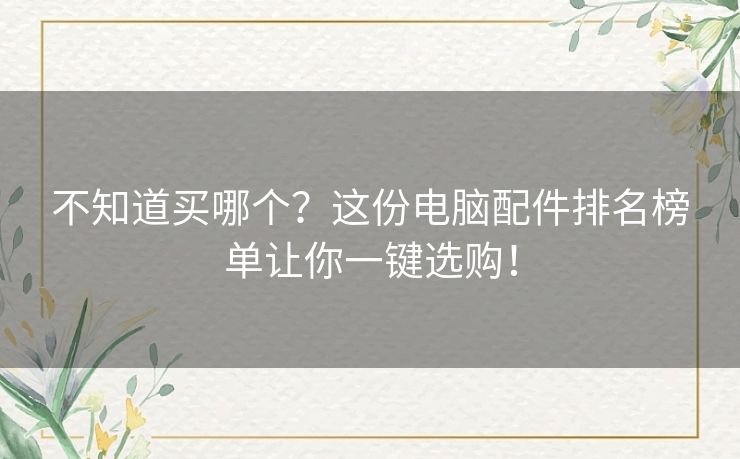 不知道买哪个?这份电脑配件排名榜单让你一键选购! 不知道买哪个?这份电脑配件排名榜单让你一键选购!