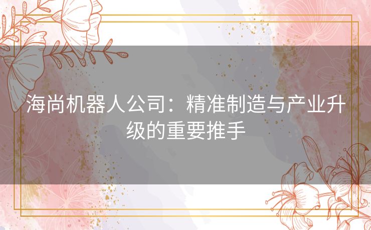 海尚机器人公司:精准制造与产业升级的重要推手 海尚机器人公司:精准制造与产业升级的重要推手