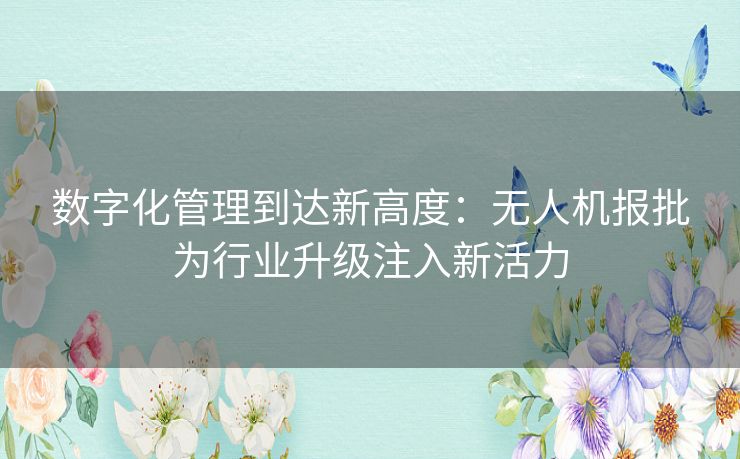 数字化管理到达新高度:无人机报批为行业升级注入新活力 数字化管理到达新高度:无人机报批为行业升级注入新活力