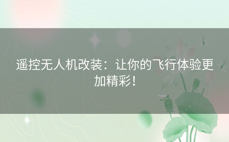 遥控无人机改装:让你的飞行体验更加精彩! 遥控无人机改装:让你的飞行体验更加精彩!
