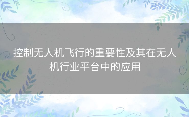 控制无人机飞行的重要性及其在无人机行业平台中的应用 控制无人机飞行的重要性及其在无人机行业平台中的应用
