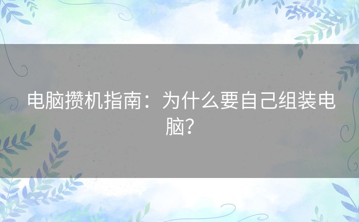 电脑攒机指南:为什么要自己组装电脑? 电脑攒机指南:为什么要自己组装电脑?