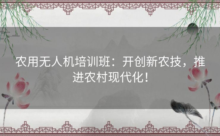 农用无人机培训班:开创新农技,推进农村现代化! 农用无人机培训班:开创新农技,推进农村现代化!