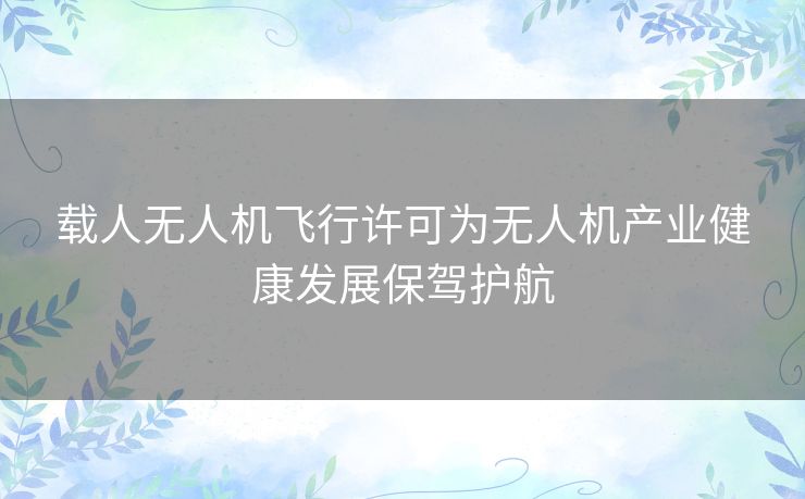 载人无人机飞行许可为无人机产业健康发展保驾护航 载人无人机飞行许可为无人机产业健康发展保驾护航