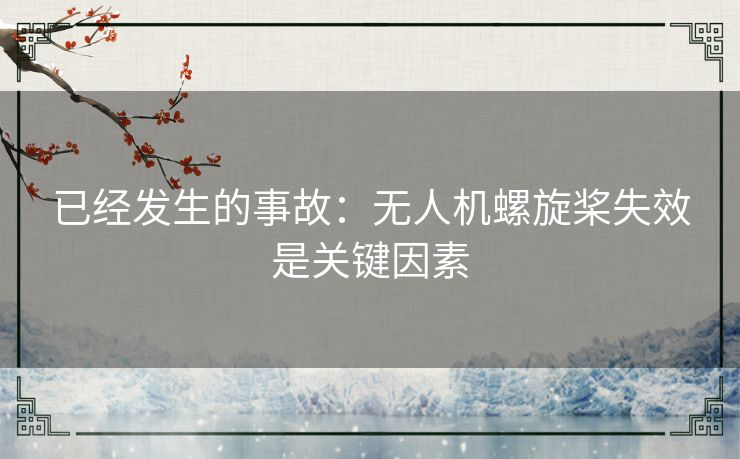 已经发生的事故：无人机螺旋桨失效是关键因素