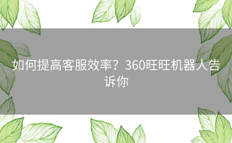 如何提高客服效率?360旺旺机器人告诉你 如何提高客服效率?360旺旺机器人告诉你