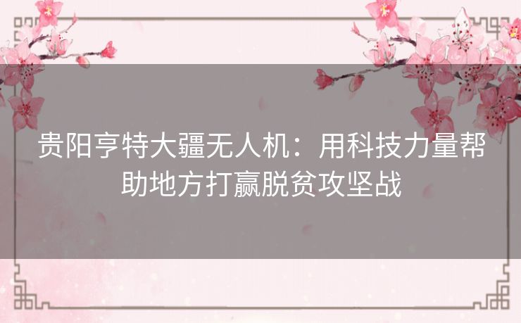 贵阳亨特大疆无人机：用科技力量帮助地方打赢脱贫攻坚战