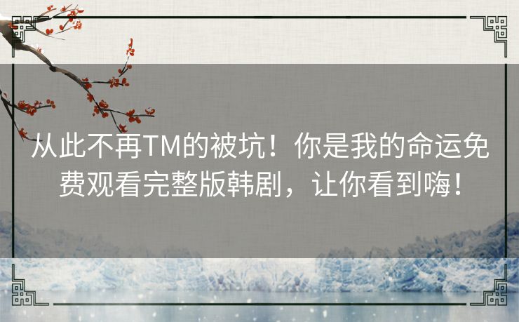 从此不再TM的被坑！你是我的命运免费观看完整版韩剧，让你看到嗨！