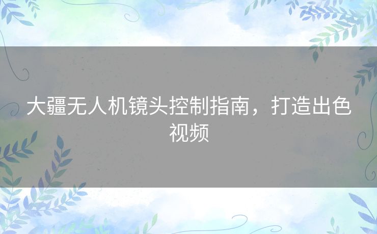 大疆无人机镜头控制指南，打造出色视频