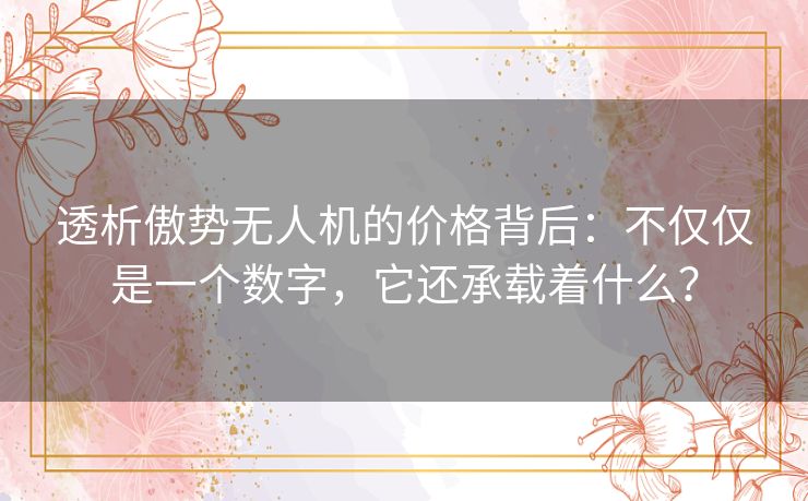 透析傲势无人机的价格背后：不仅仅是一个数字，它还承载着什么？