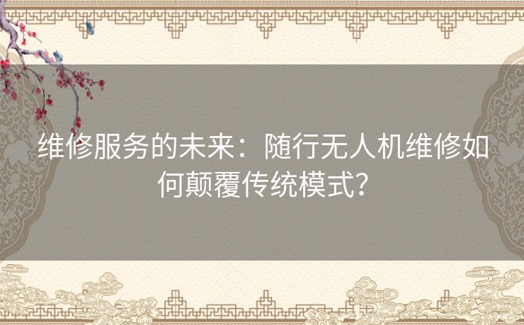 维修服务的未来：随行无人机维修如何颠覆传统模式？