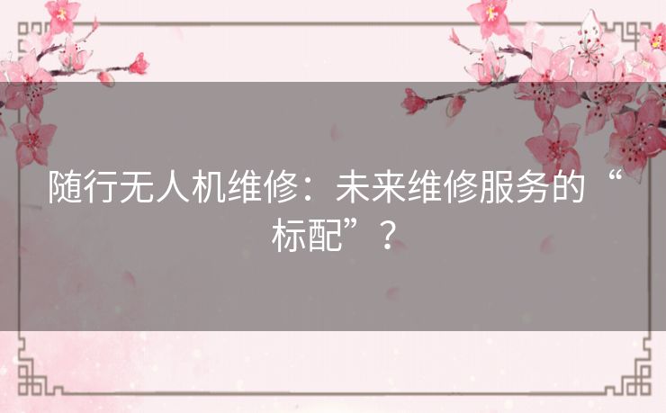 随行无人机维修:未来维修服务的“标配”? 随行无人机维修:未来维修服务的“标配”?