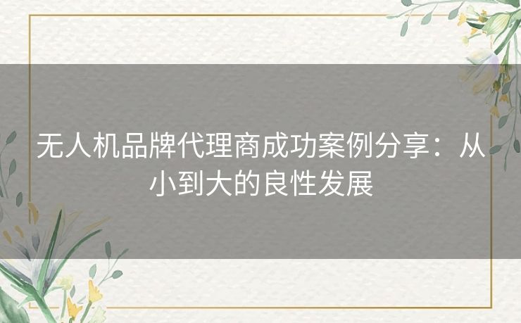 无人机品牌代理商成功案例分享:从小到大的良性发展 无人机品牌代理商成功案例分享:从小到大的良性发展