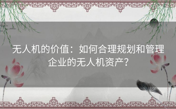 无人机的价值:如何合理规划和管理企业的无人机资产? 无人机的价值:如何合理规划和管理企业的无人机资产?