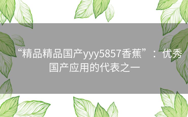 “精品精品国产yyy5857香蕉”：优秀国产应用的代表之一